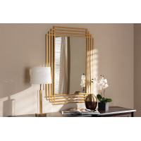 Baxton Studio RXW-6233 Kalinda Art Deco Antique Gold Finished Rectangular Accent Wall Mirror